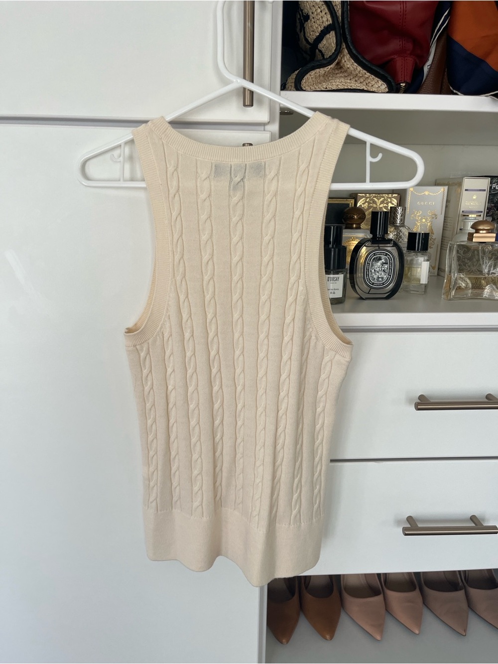 Banana Republic Cream Cable-Knit merino wool Sleeveless Sweater Tank